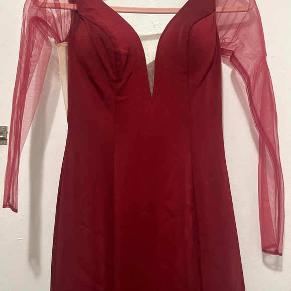 Silky Satin Maxi evening Dress in Burgundy Red - Picture 6 of 8